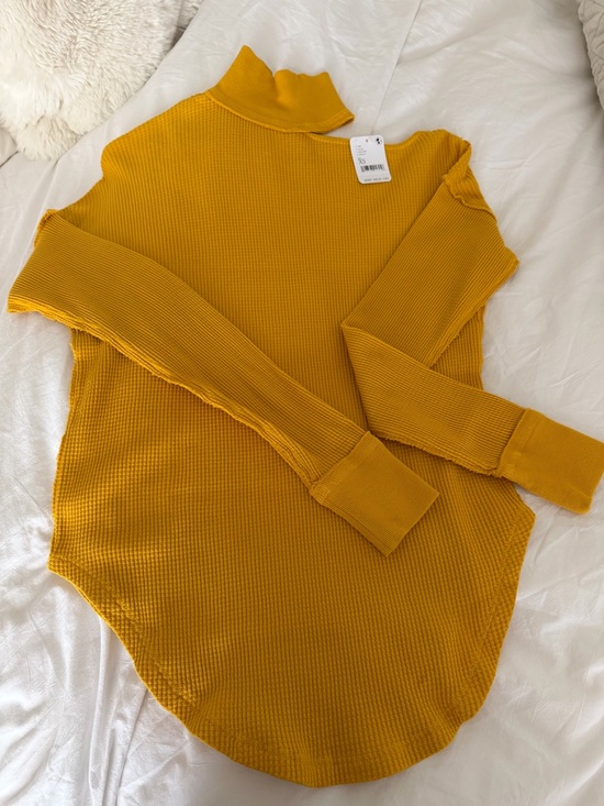 We The Free Sweaters - We The Free Mustard Waffle Mock Neck Long Sleeve Top